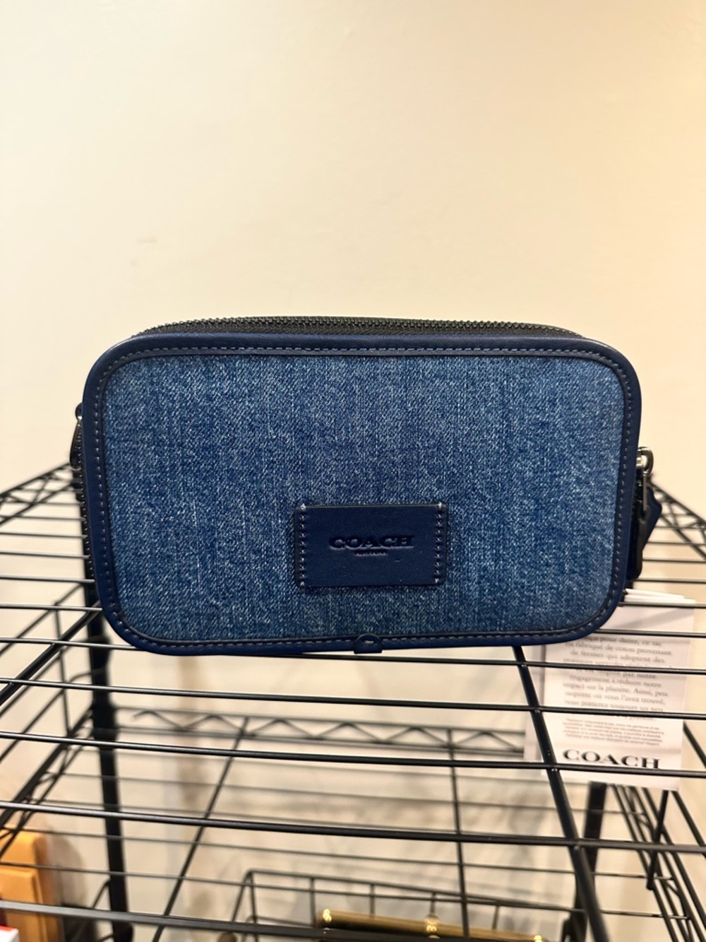 Coach Wyatt Denim and Blue Leather Camera Bag with Black Logo Strap